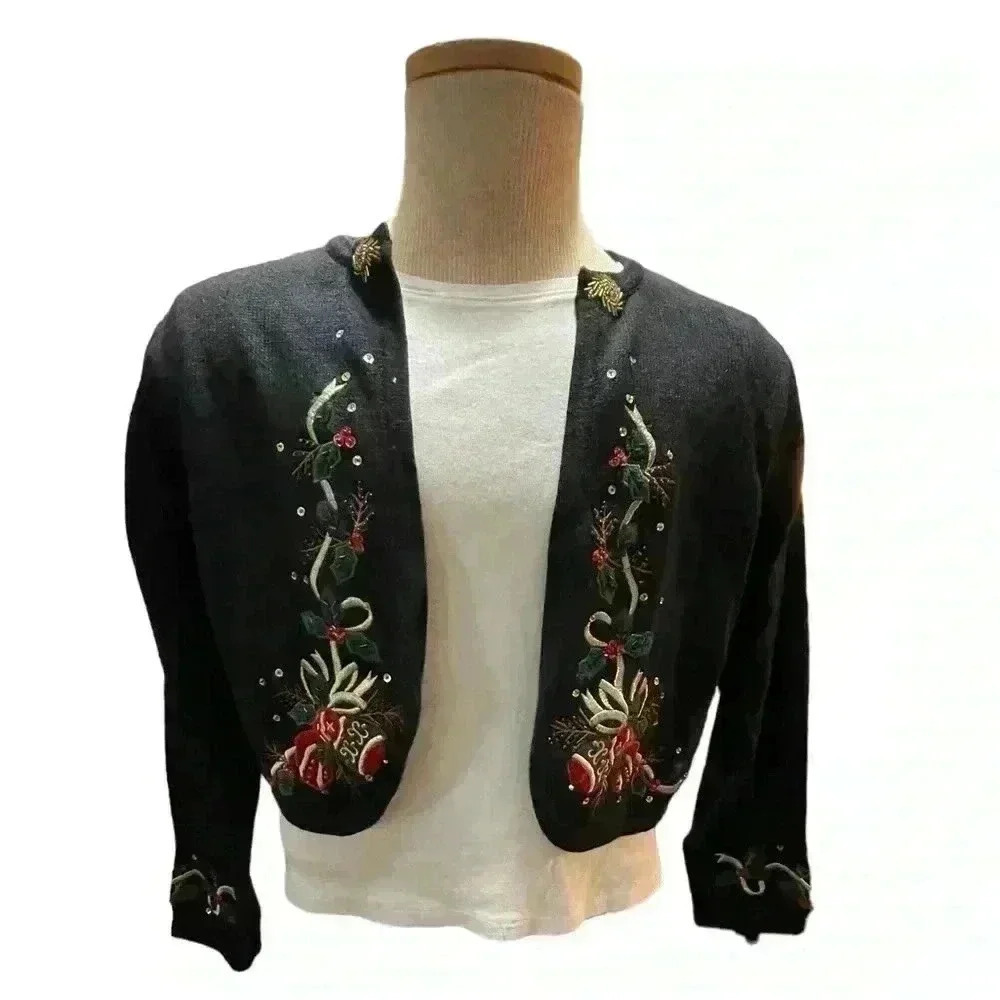 Tiara international black, vintage Christmas collection, sweater sw4